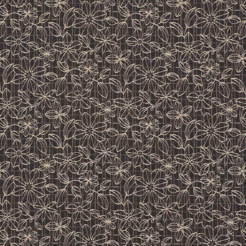 Blueprint Floral Black Woven Flat Upholstery Fabric